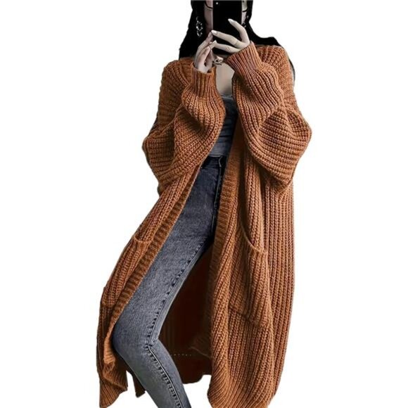 Womens Long Cardigan Sweaters Open Front Oversized Camel - Picture 1 of 5